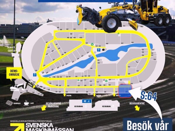 Veekmas FG 2428 och Veekmas FG 246 väghyvlar visas på Svenska Maskinmässan